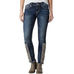 Miss‎ Me Jeans Womens 25 Ankle Skinny Dark Wash Embroidered Patch Frayed Hem 25